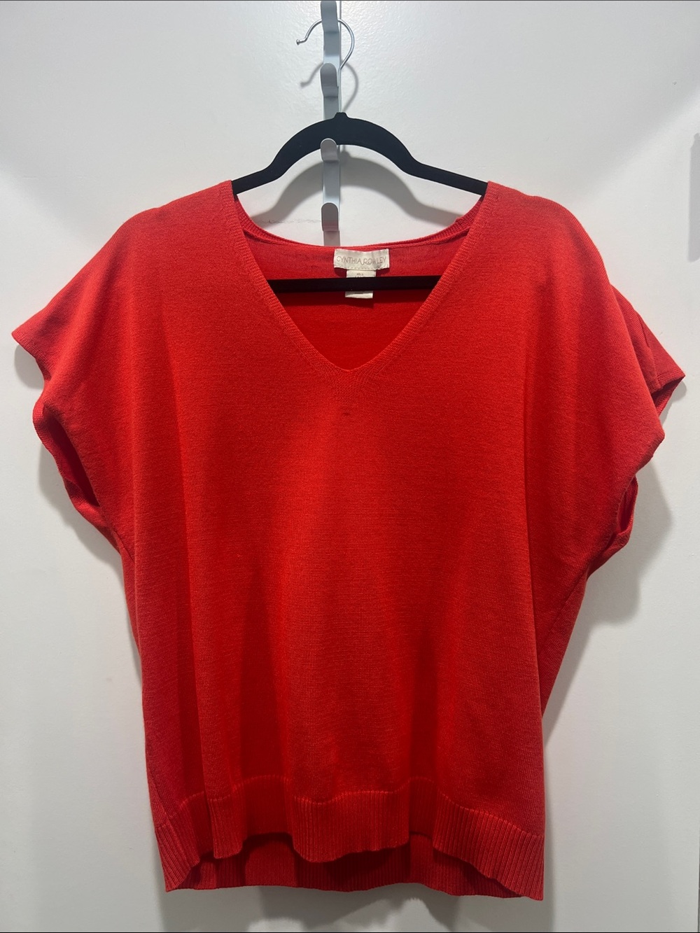 Cynthia Rowley bold deep orange.  V-Neck Short Sleeve Knit Top